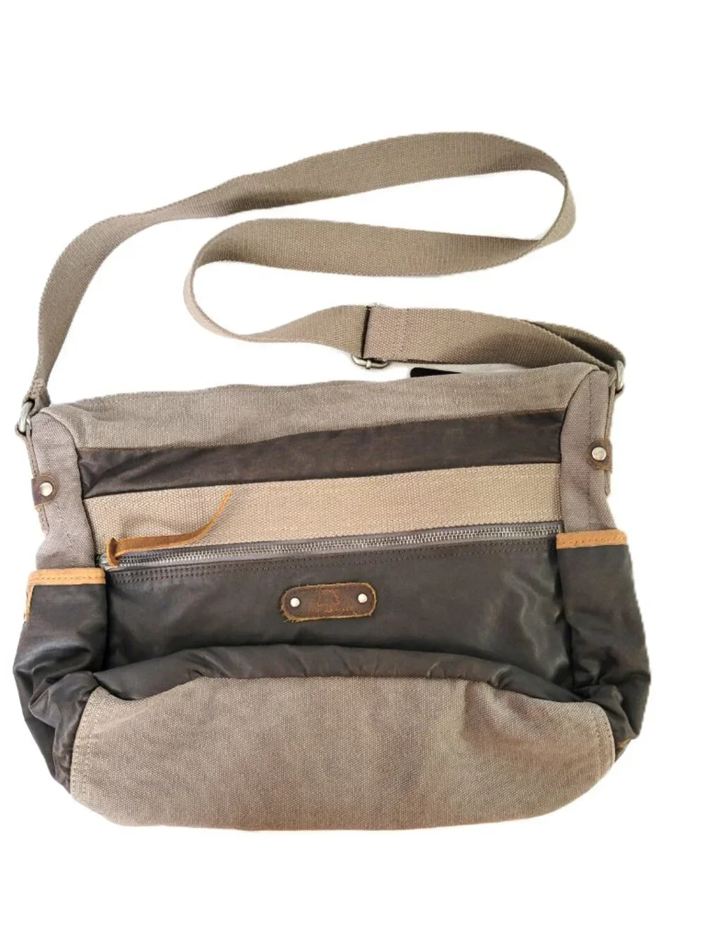 TSD Brand Earth & Style Canvas Leather Messenger Crossbody Bag Green Brown
